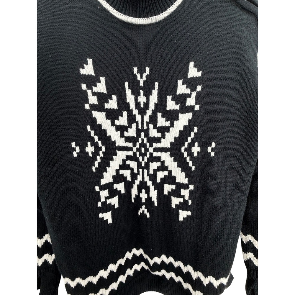 T by Talbots Womens Black Snowflake Fair Isle Mock Neck Zip Sweater Size S - Picture 8 of 14